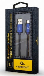 Gembird premium jeans (denim) Type-C USB cable with metal connectors, 1m, blue CC-USB2J-AMCM-1M-BL - Img 2