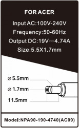 Gembird punjac za laptop 90W-19V-4.74A, 5.5x1.7mm yellow (794) NPA90-190-4740 (AC09) **