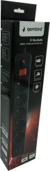 Gembird SPG5-B-10 produzni kabl sa zastitom i 5 uticnica, 5V/3.1A USB-A+C 16A/3500W 3m Black (3G1.5)-10