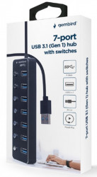 Gembird UHB-U3P7P-01 7-port USB 3.1 (Gen 1) hub with switches, black - Img 2