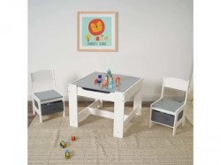 Kinder home dvostrani dečiji drveni sto sa 2 stolice belo-sivi ( TF6265 ) - Img 4