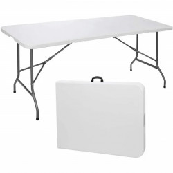 Komplet beli plastični sklopivi sto sa metalnom konstrukcijom i 2 klupe - Img 3