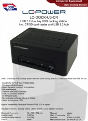 LC Power HDD D. Station dual bay lc-dock-u3-cr 2xssd/hdd1xusb3.0 hub-2
