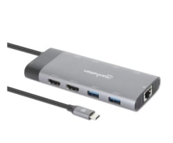 Manhattan 130714 10in1 USB-C - 2xHDMI/5xUSB/LAN/PD 100W Docking station -2