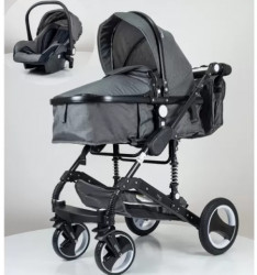 Marsi 2u1 Kolica za bebe sa Auto sedištem i torbom za mamu - Siva tenda/crni ram Model 600-1 - Img 7