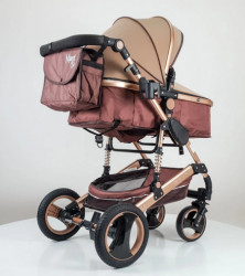 Marsi Kolica za bebe 0+ sa torbom za mamu - Bež tenda/ram u boji zlata model 600 - Img 3