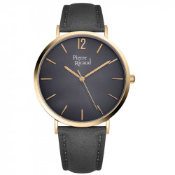 Muški pierre ricaud quartz roman 42 mm sivi zlatni elegantni ručni sat sa sivim kožnim kaišem ( p91078.1g57q ) - Img 1