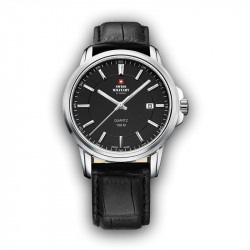Muški swiss military chrono quartz crni srebrni sportsko elegantni ručni sat sa crnim kožnim kaišem ( sm34039.06 ) - Img 1