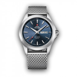 Muški swiss military chrono quartz plavi srebrni sportsko elegantni ručni sat sa srebrnim pancir kaišem ( smp36040.03 )