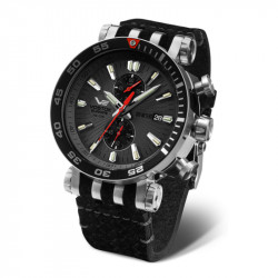 Muški vostok europe energia 2 chronograph crni srebrni sportski ručni sat sa crnim kožnim kaišem ( vk61/575a588k ) - Img 1