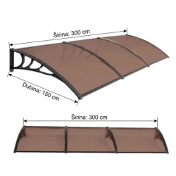 Nadstrešnica Aluminijumska 300x150cm Crna Bronza 5mm ( 2155 )