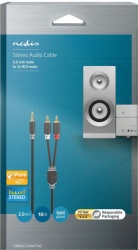 Nedis CABW22200AT100, Stereo audio kabl 3,5 mm muški, 2x RCA muški, Pozlaceni, 10,0 m, Antracit