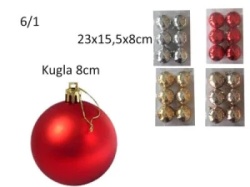 Novogodišnje kugle 6/1 8cm više boja ( 392004 )