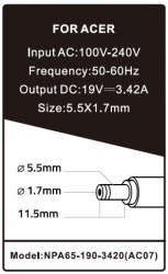 NPA65-190-3420 (AC07) ** Gembird punjac za laptop 65W-19V-3.42A, 5.5x1.7mm yellow (747 Alt=AC09) - Img 3