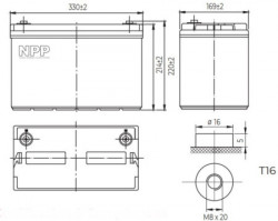 NPP NPG12V-100Ah, GEL BATTERY, C20=100AH, T16, 330x171x214x220, 27,3KG, Light grey - Img 2