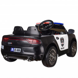 Police Mini Auto na akumulator sa kožnim sedištem i mekim gumama - Crni - Img 5