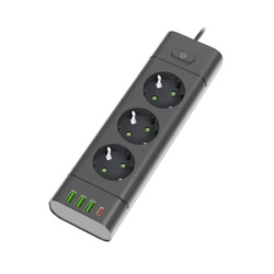 Prosto produžni kabl sa 3 utičnice, USB I usb-c priključcima, crni ( nv611u-2/bk )