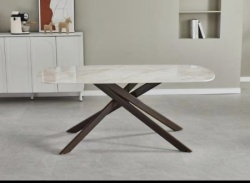 Trpezarijski sto Nero Bež keramicka ploca, sjaj/Metalne braon noge 1600x900x750