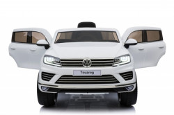 Volkswagen Touareg Licencirani auto na akumulator sa kožnim sedištem i mekim gumama - Beli - Img 4