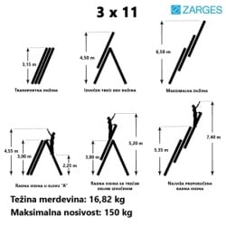 Zarges Trodelne Aluminijumske Merdevine 3x11 - 6,5m ( 1658 ) -5