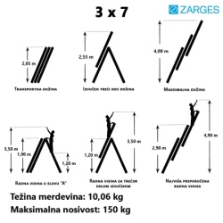 Zarges Trodelne Aluminijumske Merdevine 3x7 - 4m ( 1656 ) -5