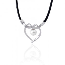 Ženska majorica amour crna kožna Čelična ogrlica sa bisernim privezkom 8 mm ( 16162.01.0 000.010.1 ) - Img 1