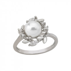 Ženski majorica romance beli biserni srebrni prsten sa kristalima 8 mm 55 mm ( 16040.01.2 915.010.1 ) - Img 1