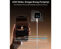 Anker Nano 45W putni zidni punjač sa ekranom, USB-C port, beli