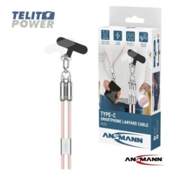 Ansmann USB-C na USB-C kabl Lanyard – 120cm, 60W, roze, praktičan za nošenje ( 4958 )