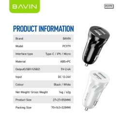 Bavin Auto punjač 2xUSB + kabl Micro crna ( 90043 )-5