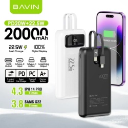 Bavin Power bank 20000mAh 22,5W  Type C & Ligtning  kabl bela ( 90314 )-5