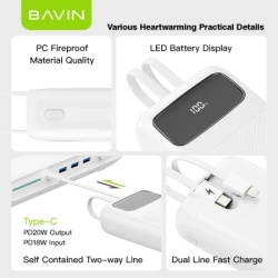 Bavin Power bank 20000mAh 22,5W  Type C & Ligtning  kabl crna ( 90313 )-7