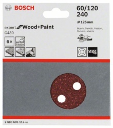 Bosch Brusni list C430, pakovanje od 6 komada , 125 mm, 60 120 240 ( 2608605112 )
