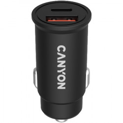 Canyon, PD 30WQC3.0 18W Pocket size car charger with 1-USB A+ 1-USB-C Input: DC12V-24V, Output: USBC: PD30W( 5V3A9V3A12V2.5A15V2A20V1.5A), - Img 1