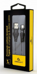 CC-USB2B-AMCM-1M-BW Gembird Premium cotton braided Type-C USB charging - data cable,1 m,black/white - Img 2