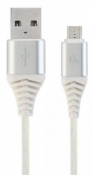 CC-USB2B-AMmBM-2M-BW2 Gembird Premium cotton braided Micro-USB charging -data cable,2m, silver/white - Img 1