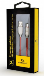 CC-USB2R-AMmBM-2M-R Gembird Premium rubber Micro-USB charging and data cable, 2m, red - Img 2