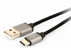 CCB-mUSB2B-AMCM-6 Gembird Cotton braided Type-C USB cable with metal connectors, 1.8 m, black A FO - Img 2