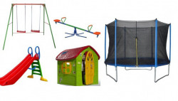 Dečiji komplet za dvorište ( Playground 1A ) Trambolina + Ljuljaška + Kućica + Tobogan + Klackalica - Img 1