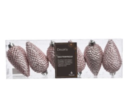 Dekordom novogodišnja dekoracija - hanging pinecone set 6pcs 8cm 028603 - blush pink - kmg ( 043321 )-2