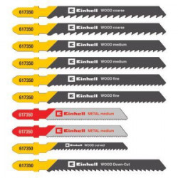 Einhell 10-delni set reznih listova za ubodnu testeru, T prihvat, (3x sitni zub, 3x srednji zub, 3x grubi zub, 2x krivi rez srednji zub, 1x