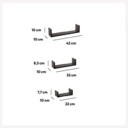 Five zidna polica 3 kom 22x10x7, 32x10x8,5, 42x10x10cm mdf crna ( 138955a )-4