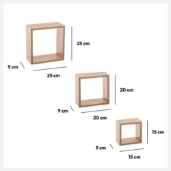 Five zidna polica kocka 3 kom 15x9x15, 20x9x20, 25x9x25cm mdf natural ( 138956c )-4