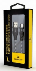 Gembird premium cotton braided type-C USB charging - data cable,1 m,black/white CC-USB2B-AMCM-1M-BW - Img 2