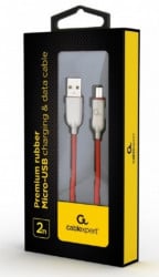 Gembird premium rubber micro-USB charging and data cable, 2m, red CC-USB2R-AMmBM-2M-R - Img 2