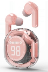 Gembird TWST-01-PK  bluetooth V5.4 slusalice, TWS, LCD, Transparent, pink-2