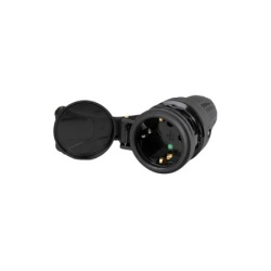 Gumena šuko utičnica sa zaštitom kontakata, IP44, 16A, 220-240V, crna ( 147-10033 )