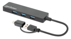 Manhattan USB-C HUB 4port 180863 3.2 G1+USB-C/5Gbps/Crni-1