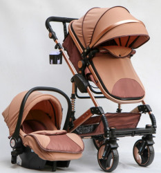 Marsi 2u1 Kolica za bebe sa Auto sedištem i torbom za mamu - Bez tenda/zlatni ram Model 600-1 - Img 1