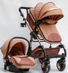 Marsi 2u1 Kolica za bebe sa Auto sedištem i torbom za mamu - Bez tenda/zlatni ram Model 600-1 - Img 2